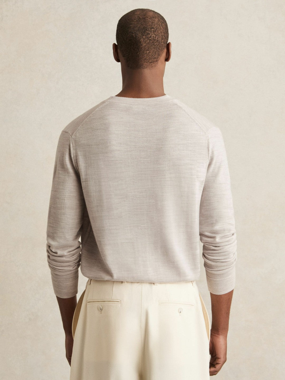 Men Merino Wool Button-Through Cardigan in Wicker Brown Melange