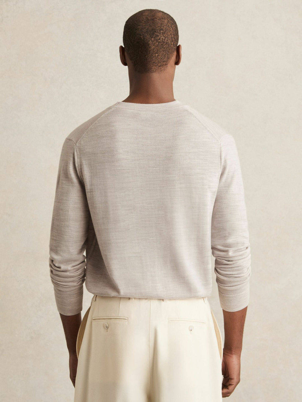 Men Merino Wool Button-Through Cardigan in Wicker Brown Melange