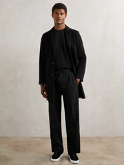 Men Relaxed-Fit Twill Drawstring Trousers in Black