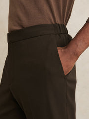 Men Slim-Fit Internal-Drawstring Trousers in Brown