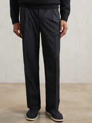 Men Relaxed-Fit Twill Drawstring Trousers in Navy