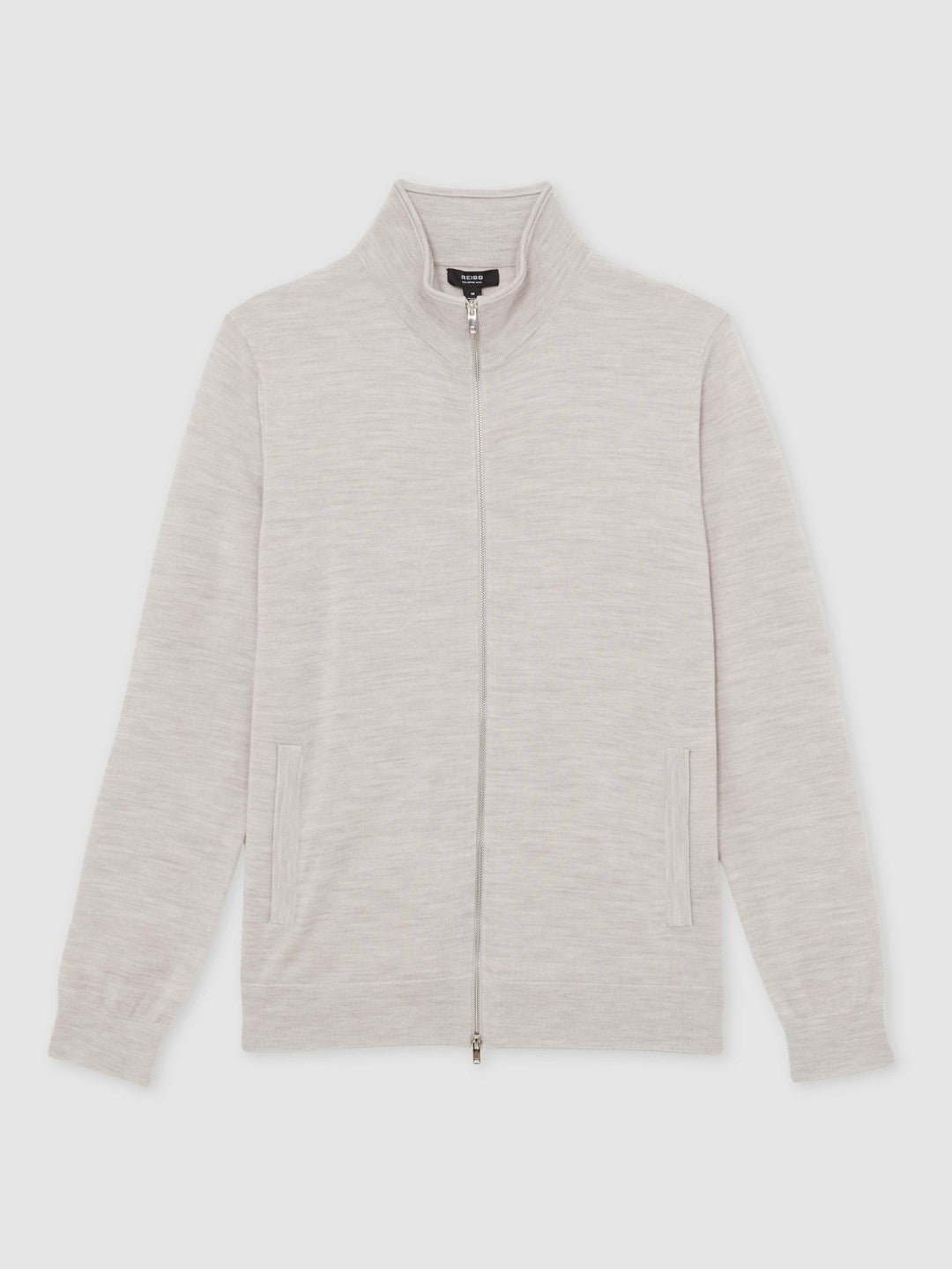Men Merino Wool Zip Through Cardigan in Wicker Brown Melange