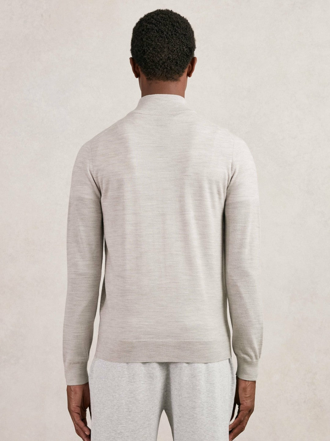 Men Merino Wool Zip Through Cardigan in Wicker Brown Melange