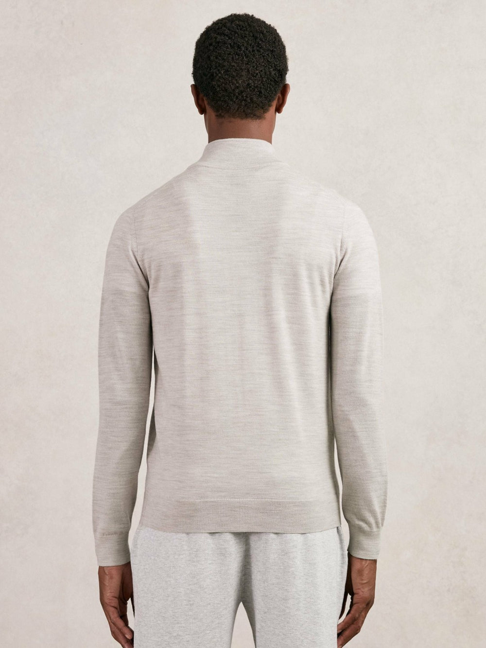 Men Merino Wool Zip Through Cardigan in Wicker Brown Melange