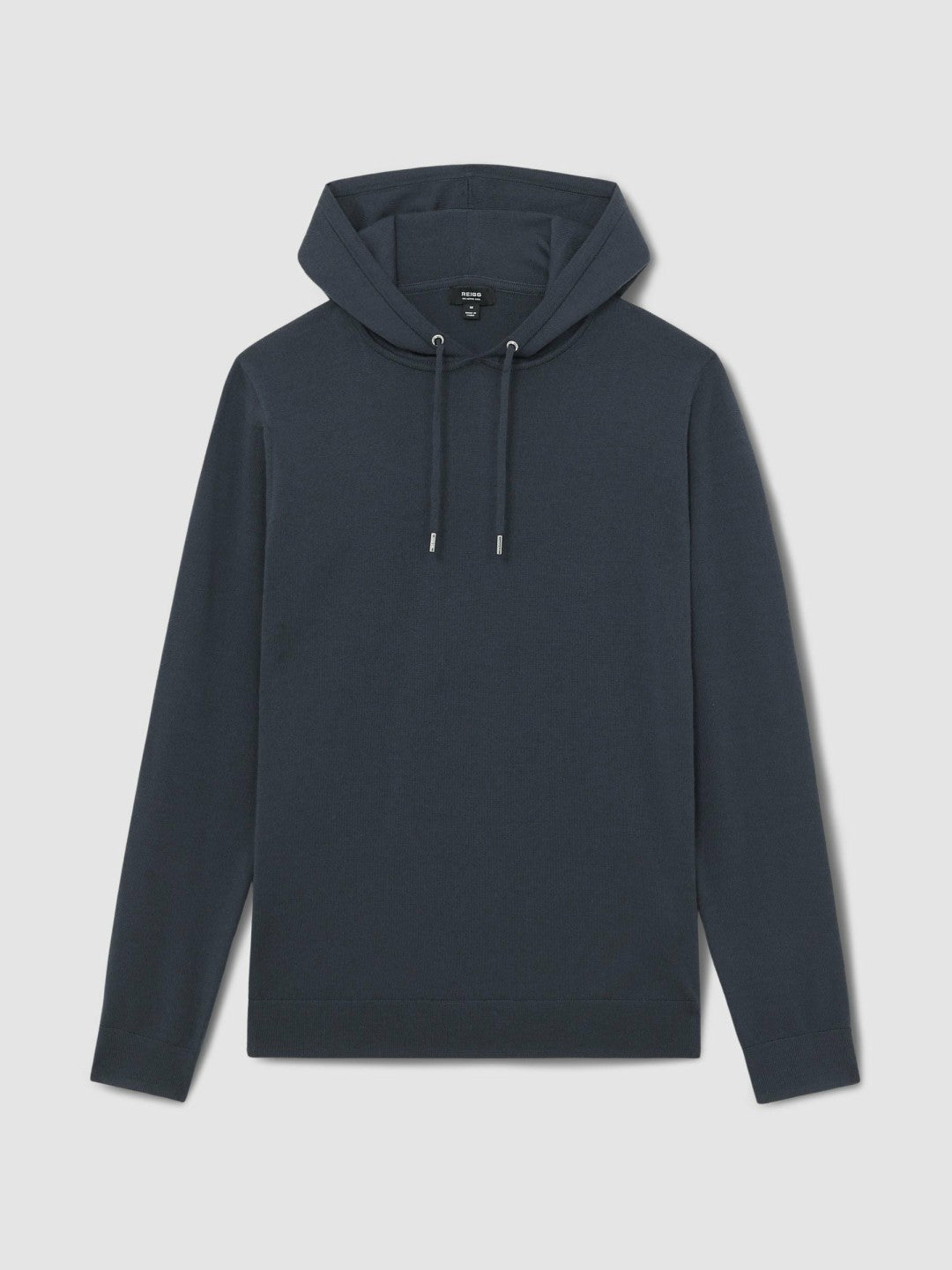 Men Merino Wool Drawstring Hoodie in Midnight Navy