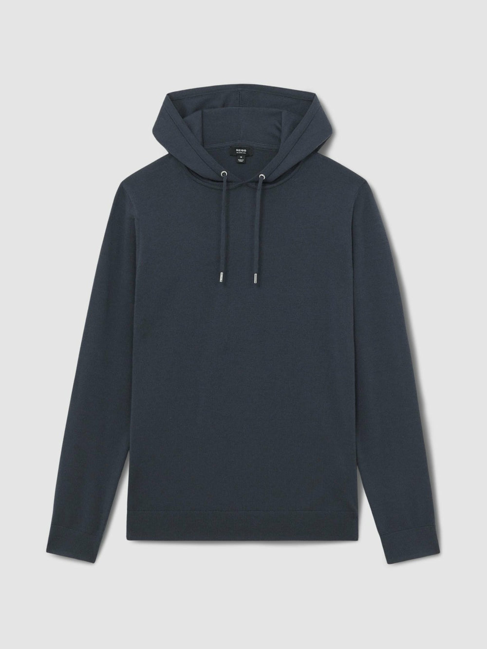 Men Merino Wool Drawstring Hoodie in Midnight Navy
