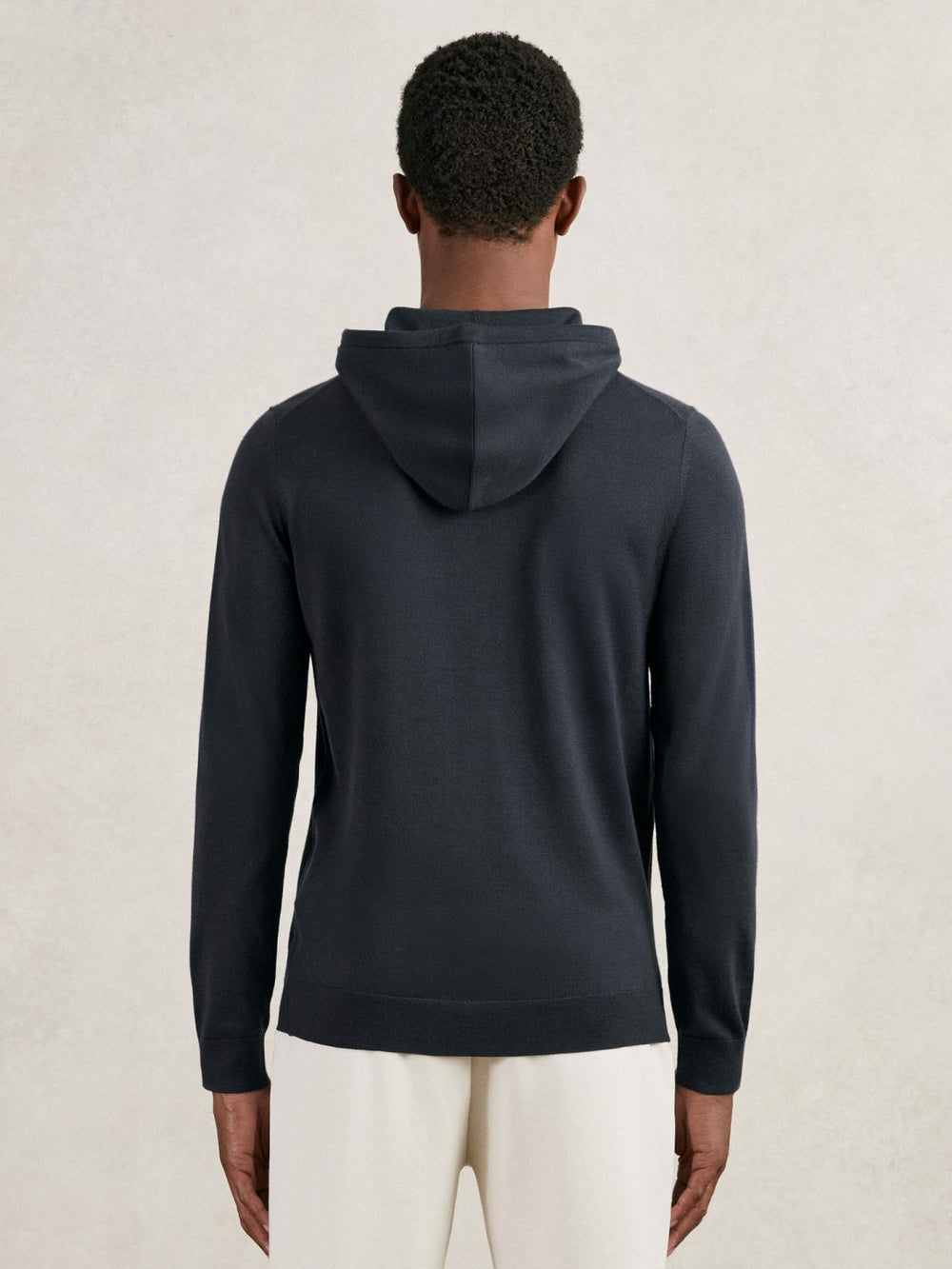 Men Merino Wool Drawstring Hoodie in Midnight Navy