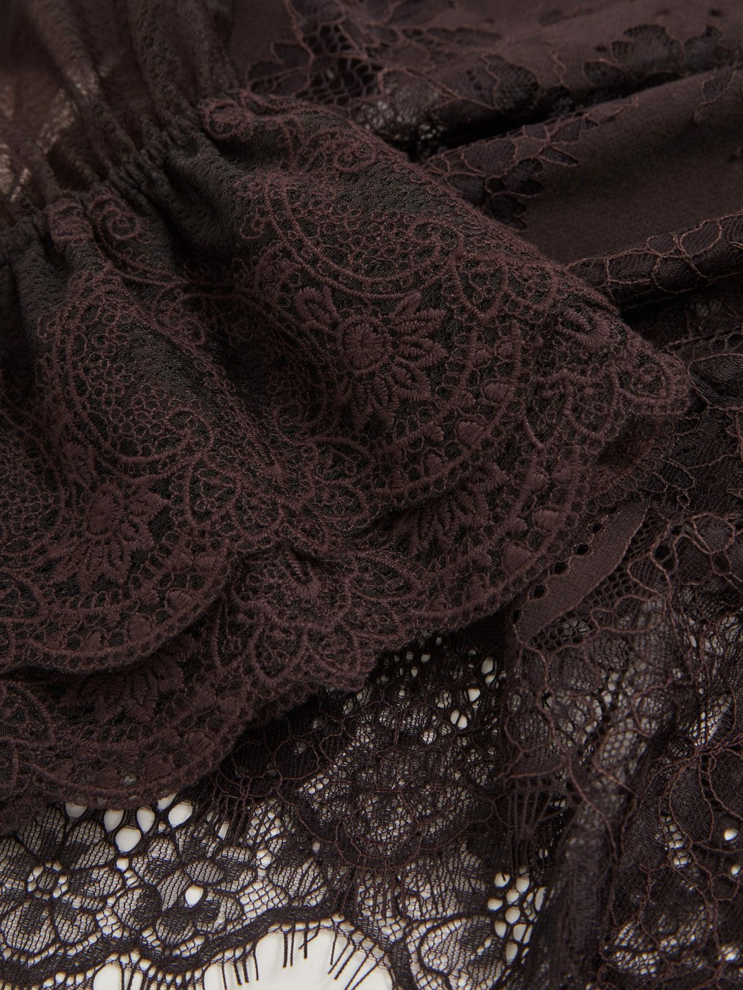 Women Lace Flared Cuff Blouse in Chocolate Brown