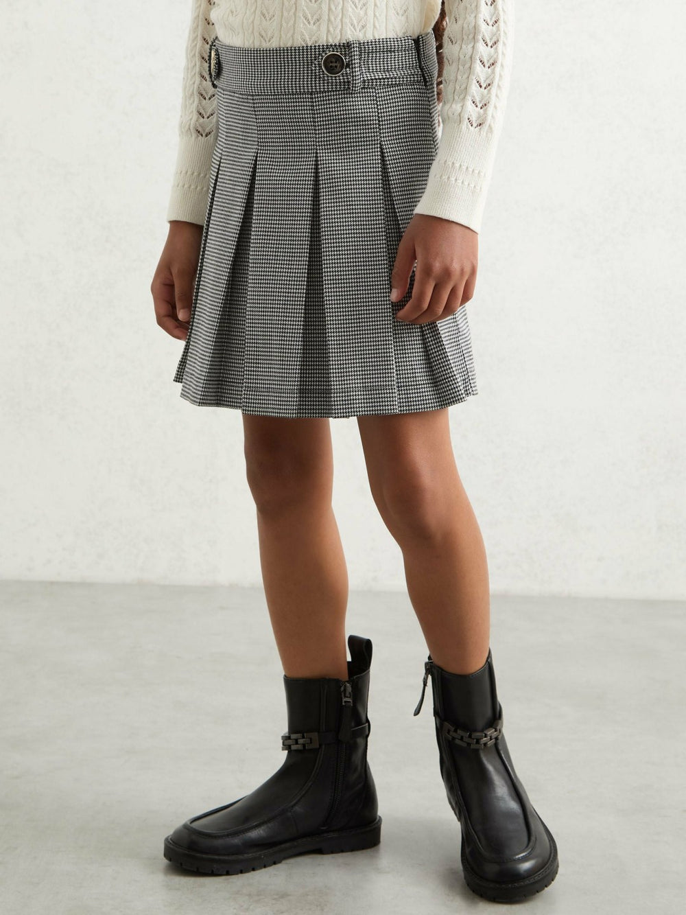 Children & Baby Houndstooth Check Pleated Skirt in Black/White