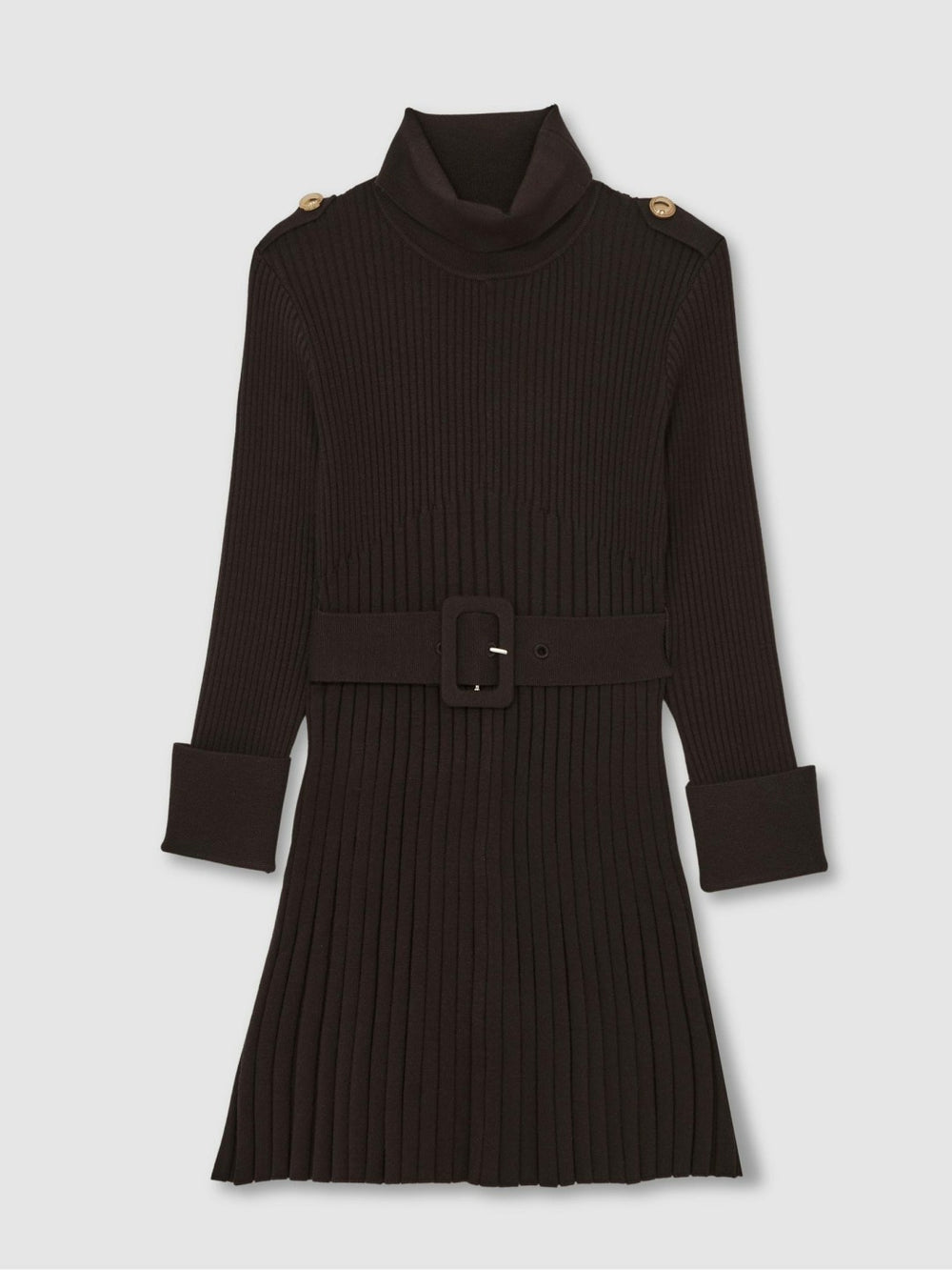 Children & Baby 3-9 yrs Rib-Knit Roll-Neck Belted Dress in Chocolate