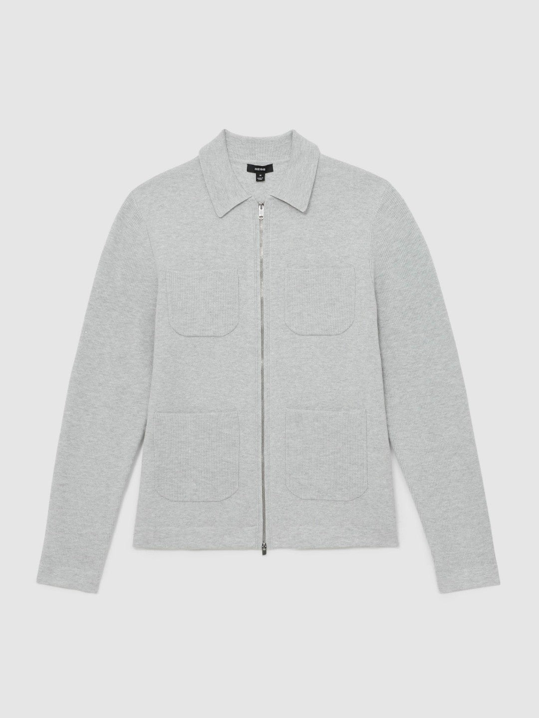 Men Four-Pocket Zip-Through Cardigan in Soft Grey