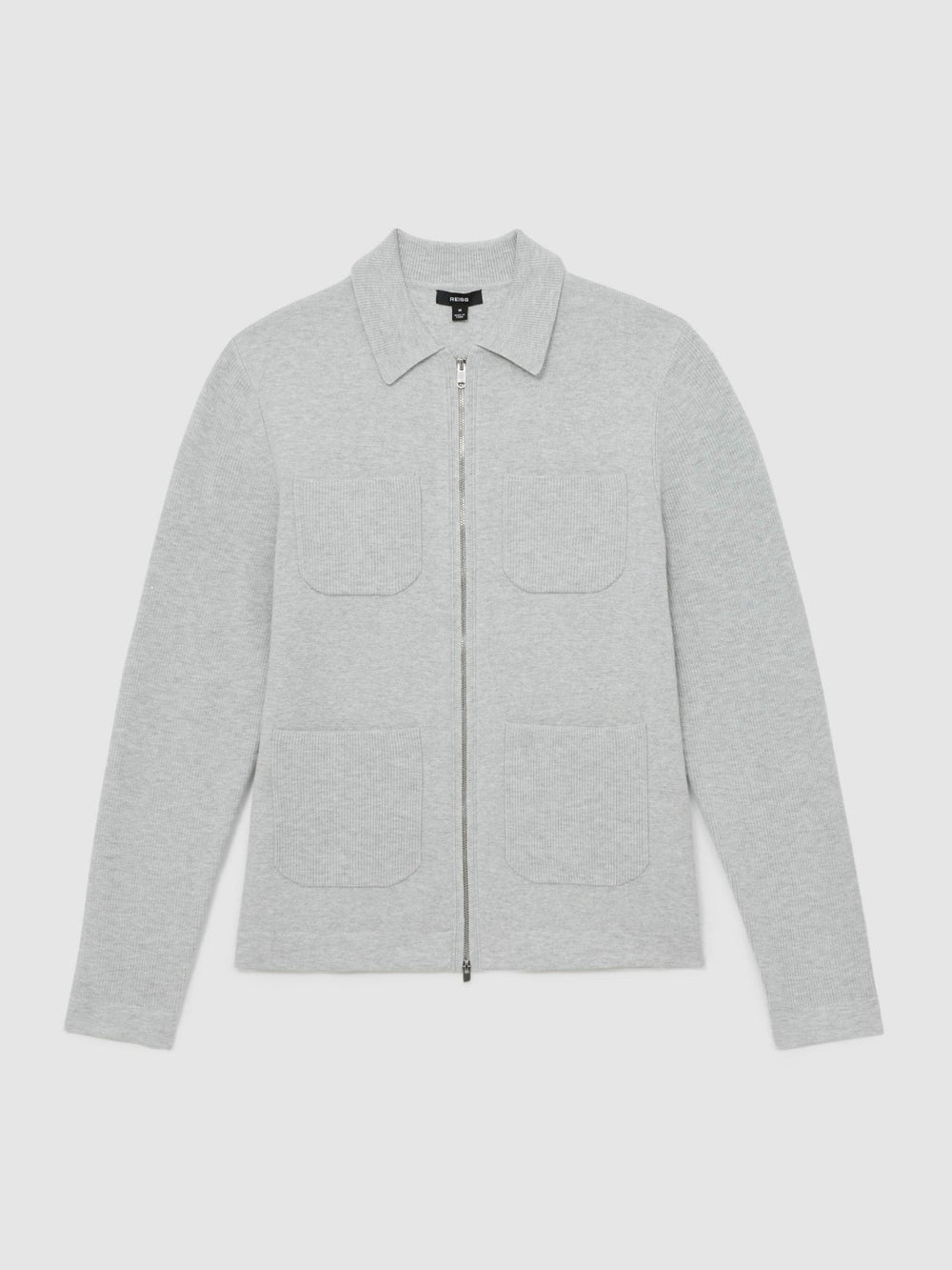 Men Four-Pocket Zip-Through Cardigan in Soft Grey