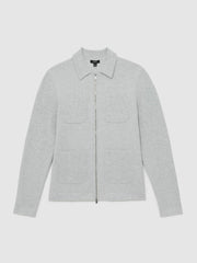 Men Four-Pocket Zip-Through Cardigan in Soft Grey