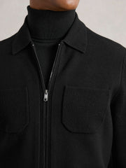 Men Four-Pocket Zip-Through Cardigan in Black