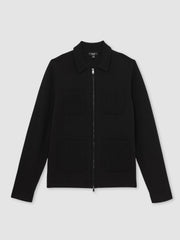 Men Four-Pocket Zip-Through Cardigan in Black