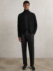 Men Four-Pocket Zip-Through Cardigan in Black
