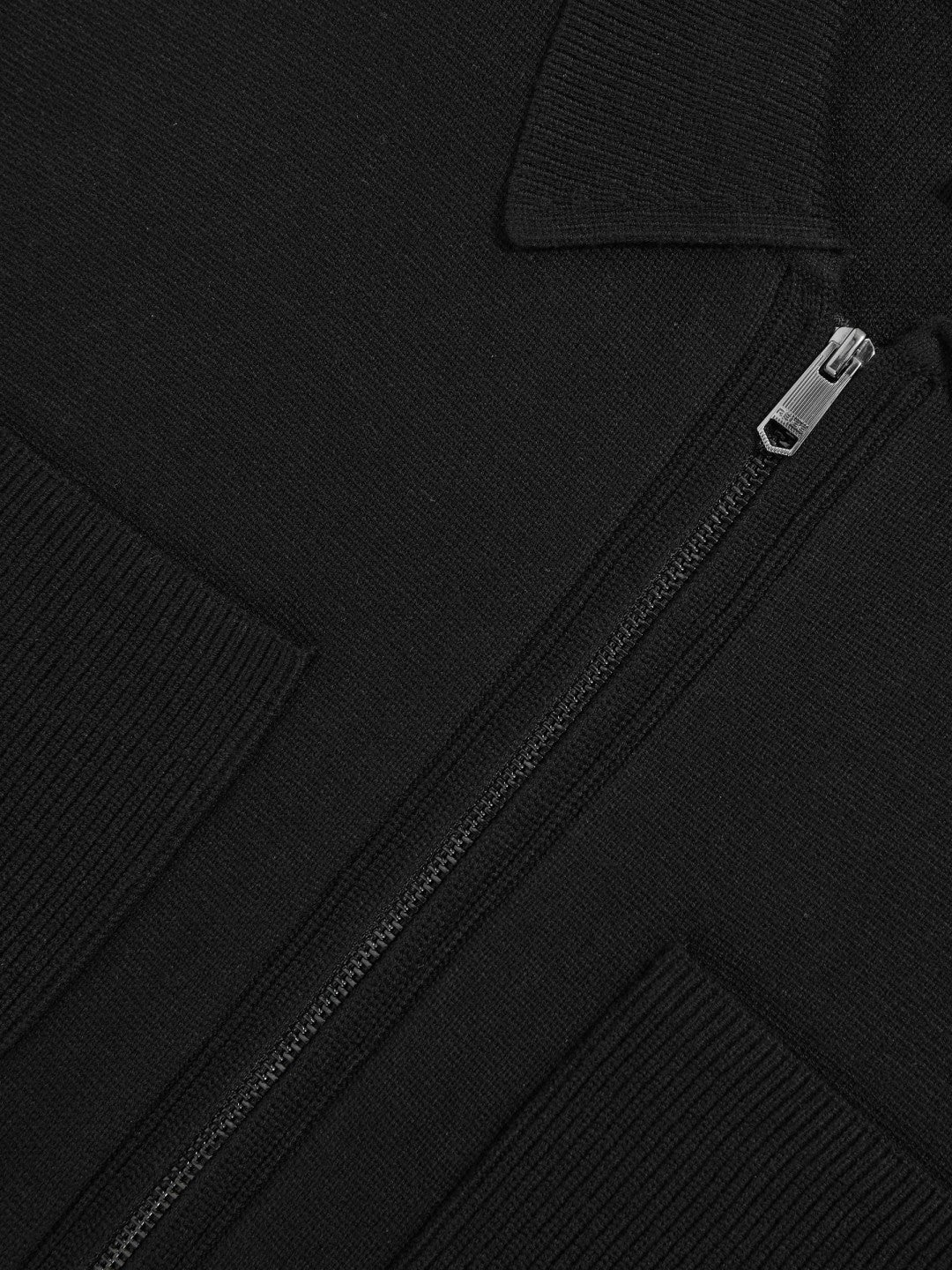 Men Four-Pocket Zip-Through Cardigan in Black