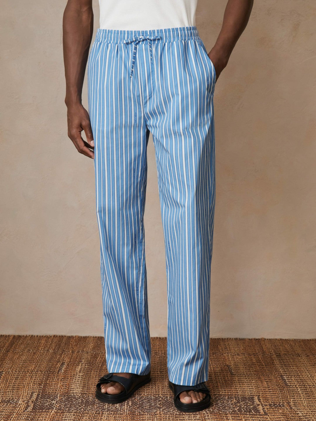 Men | Ché Poplin Stripe Trousers in Bright Blue/White