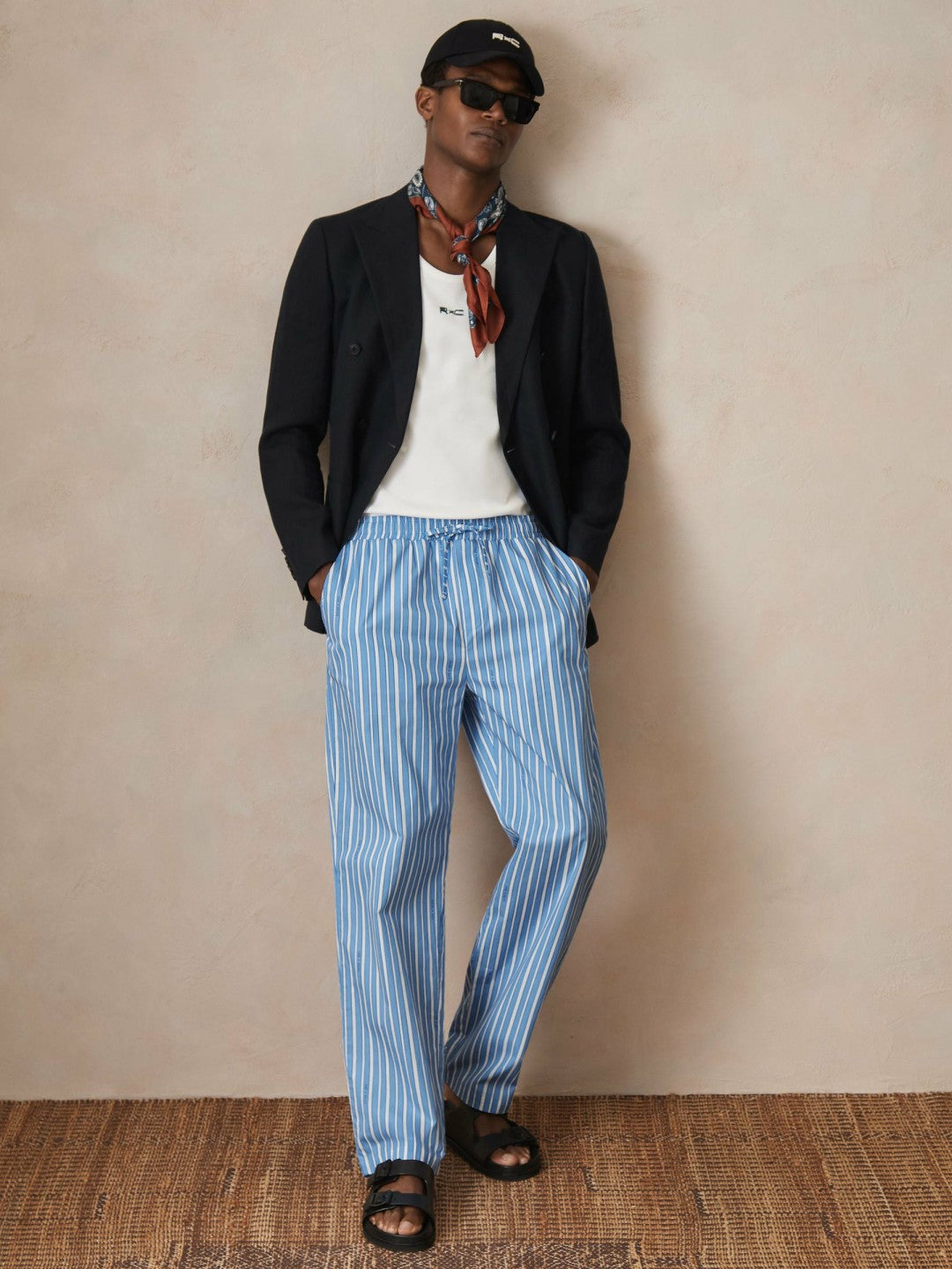 Men | Ché Poplin Stripe Trousers in Bright Blue/White
