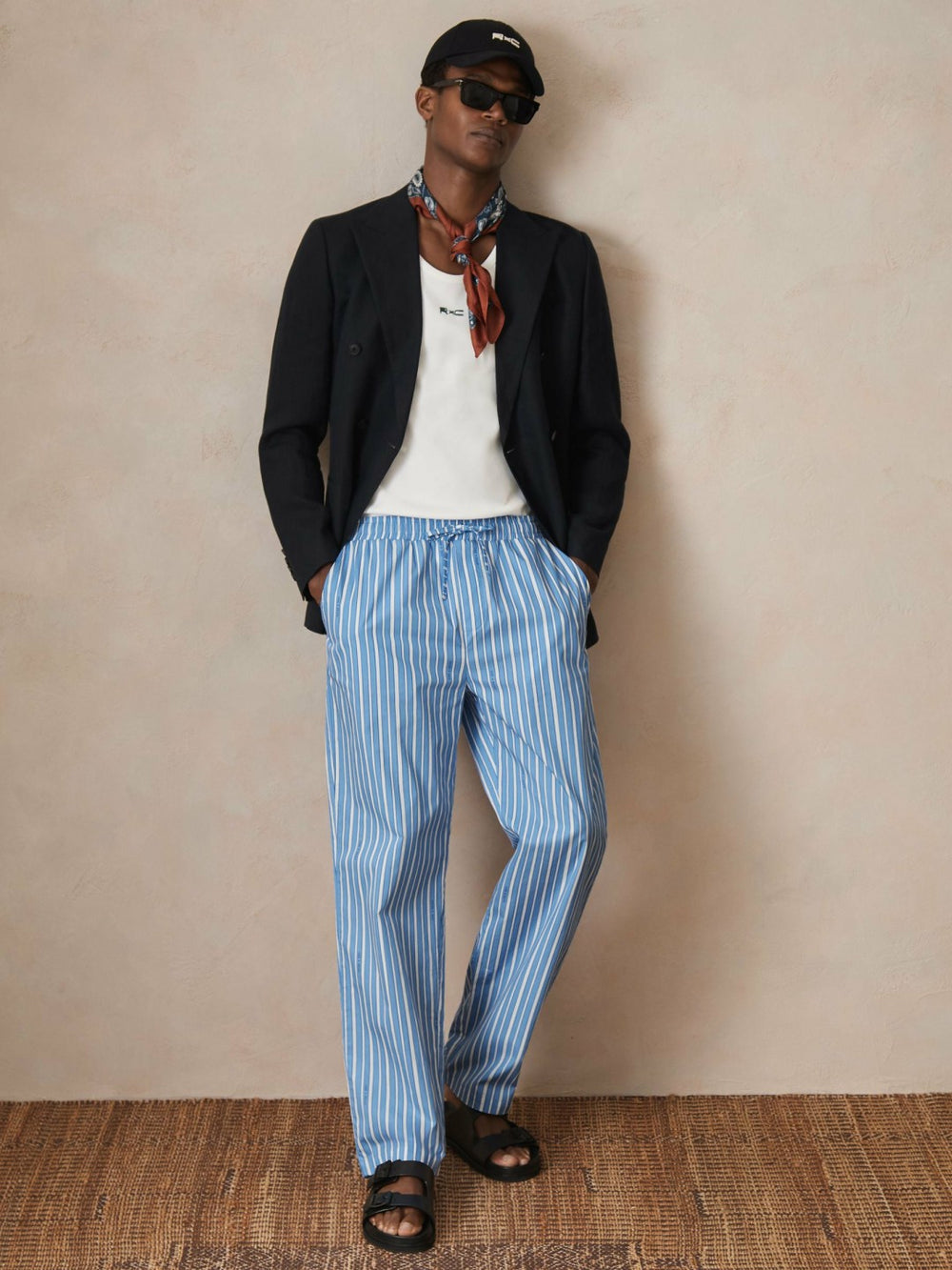 Men | Ché Poplin Stripe Trousers in Bright Blue/White
