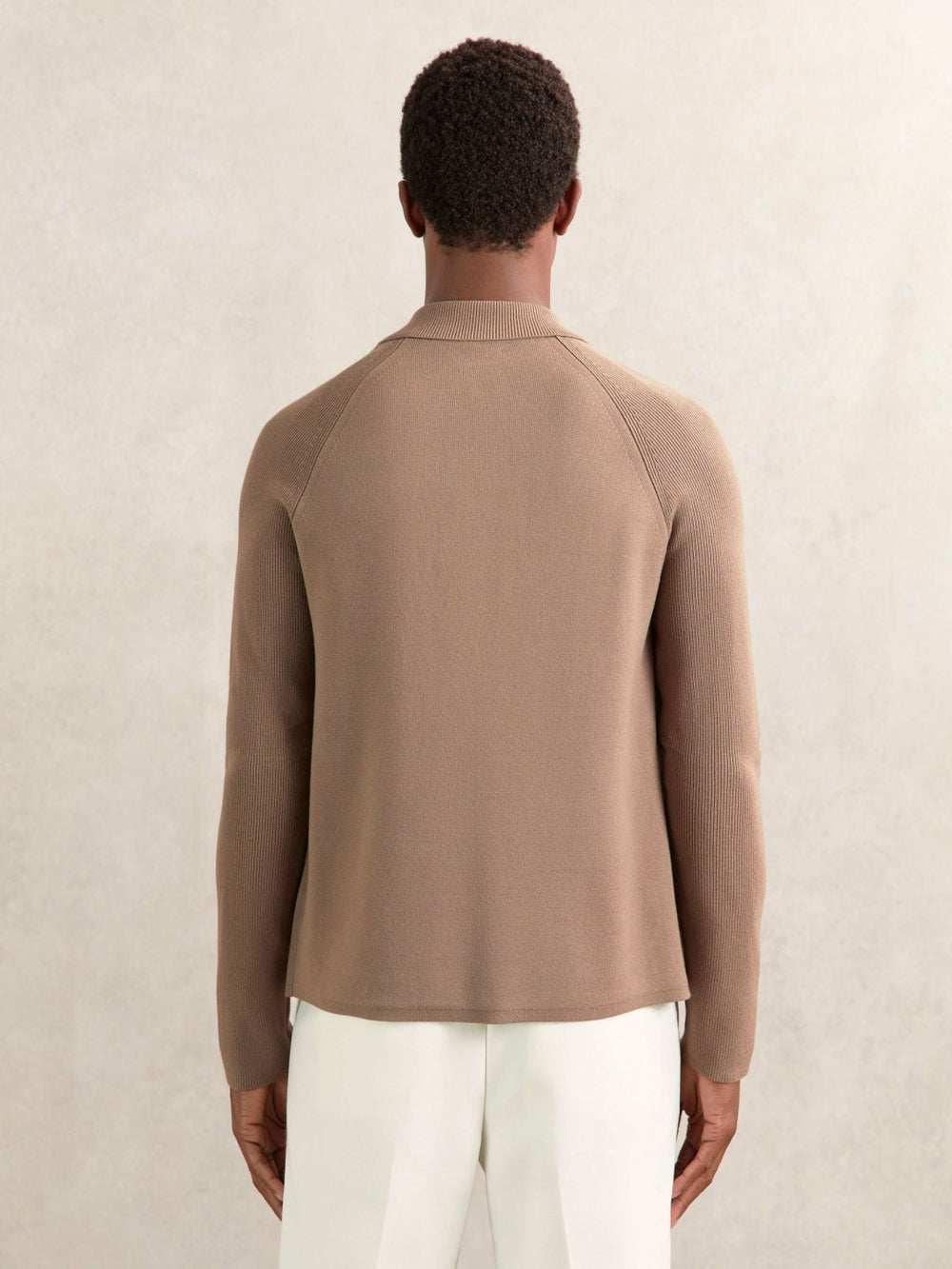 Men Button-Through Ribbed-Sleeve Shirt in Camel Brown