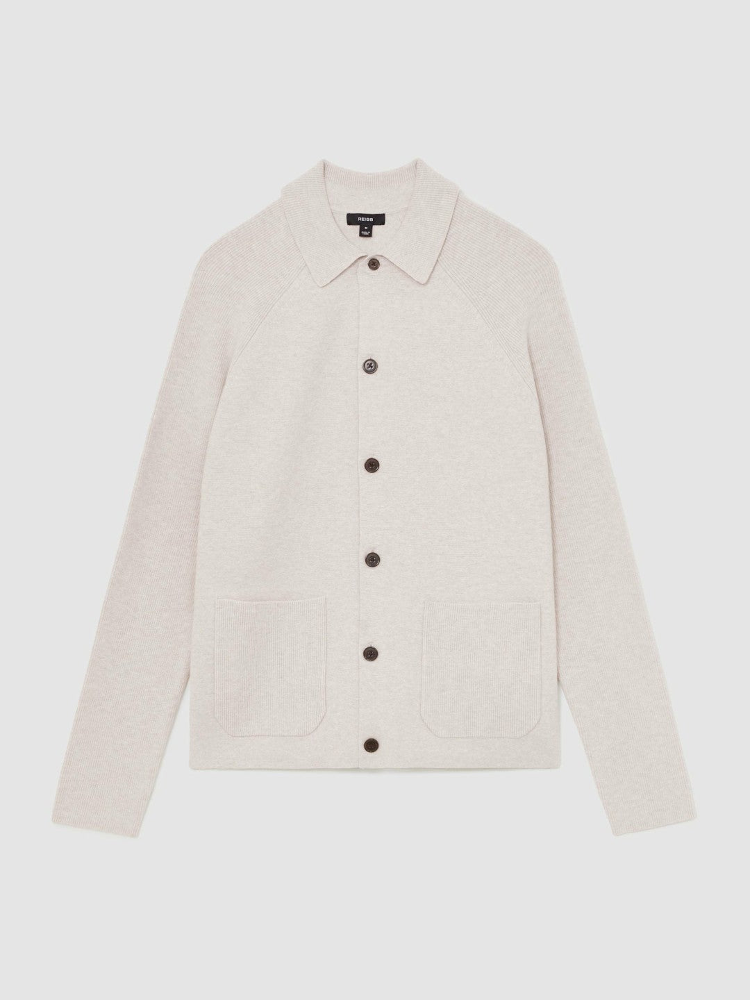 Men Button-Through Ribbed-Sleeve Shirt in Oatmeal Brown