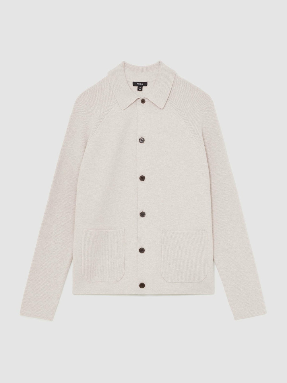Men Button-Through Ribbed-Sleeve Shirt in Oatmeal Brown
