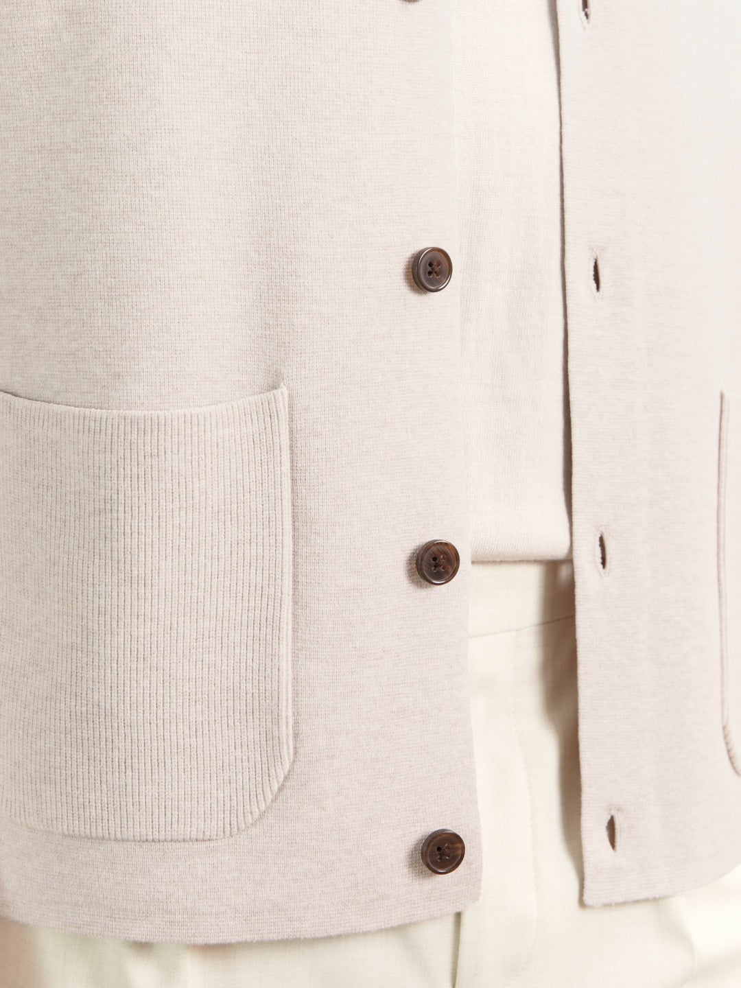 Men Button-Through Ribbed-Sleeve Shirt in Oatmeal Brown