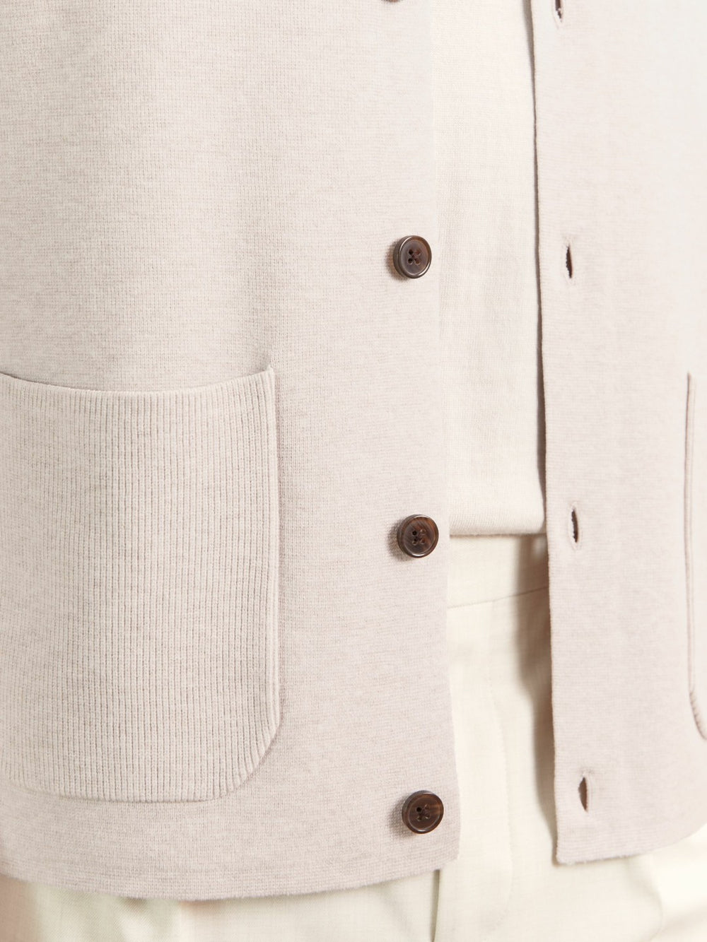 Men Button-Through Ribbed-Sleeve Shirt in Oatmeal Brown