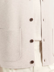 Men Button-Through Ribbed-Sleeve Shirt in Oatmeal Brown