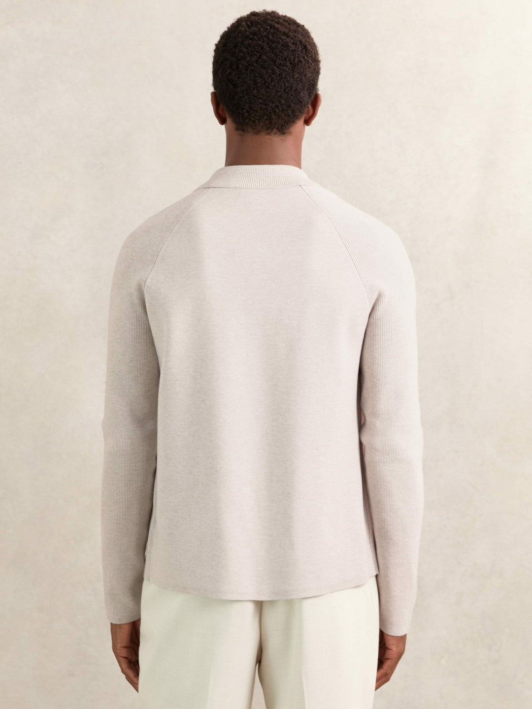 Men Button-Through Ribbed-Sleeve Shirt in Oatmeal Brown