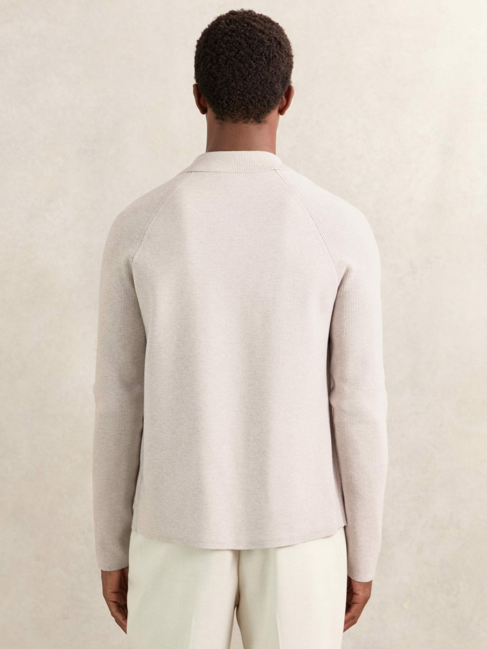 Men Button-Through Ribbed-Sleeve Shirt in Oatmeal Brown