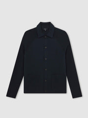 Men Button-Through Ribbed-Sleeve Shirt in Navy Blue