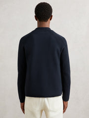 Men Button-Through Ribbed-Sleeve Shirt in Navy Blue
