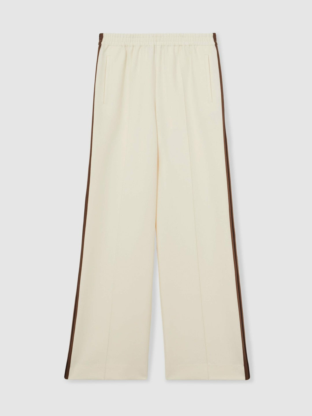 Women Petite Side-Stripe Wide-Leg Trousers in Cream