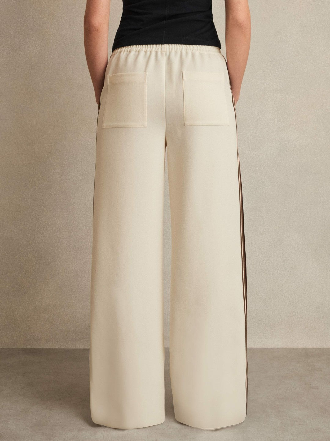 Women Petite Side-Stripe Wide-Leg Trousers in Cream