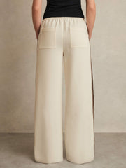 Women Petite Side-Stripe Wide-Leg Trousers in Cream