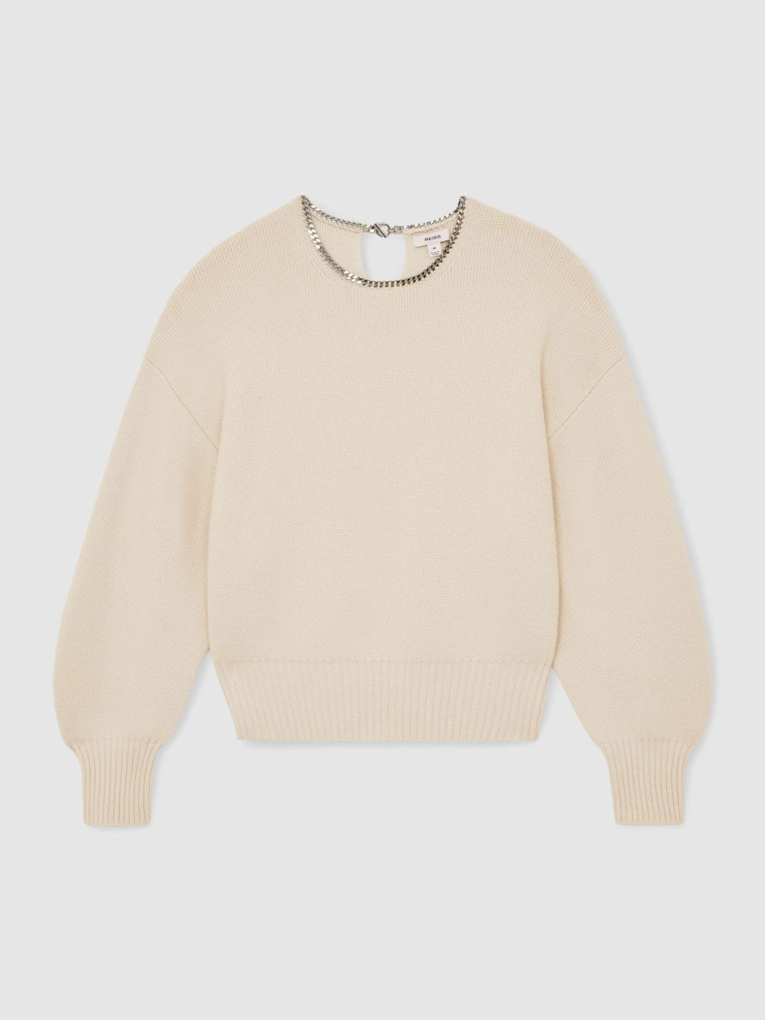 Women Wool-Blend Necklace-Trim Jumper with Cashmere in Cream