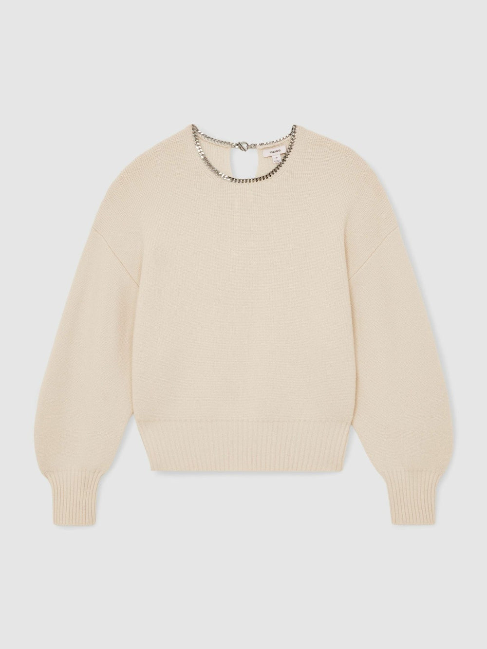 Women Wool-Blend Necklace-Trim Jumper with Cashmere in Cream