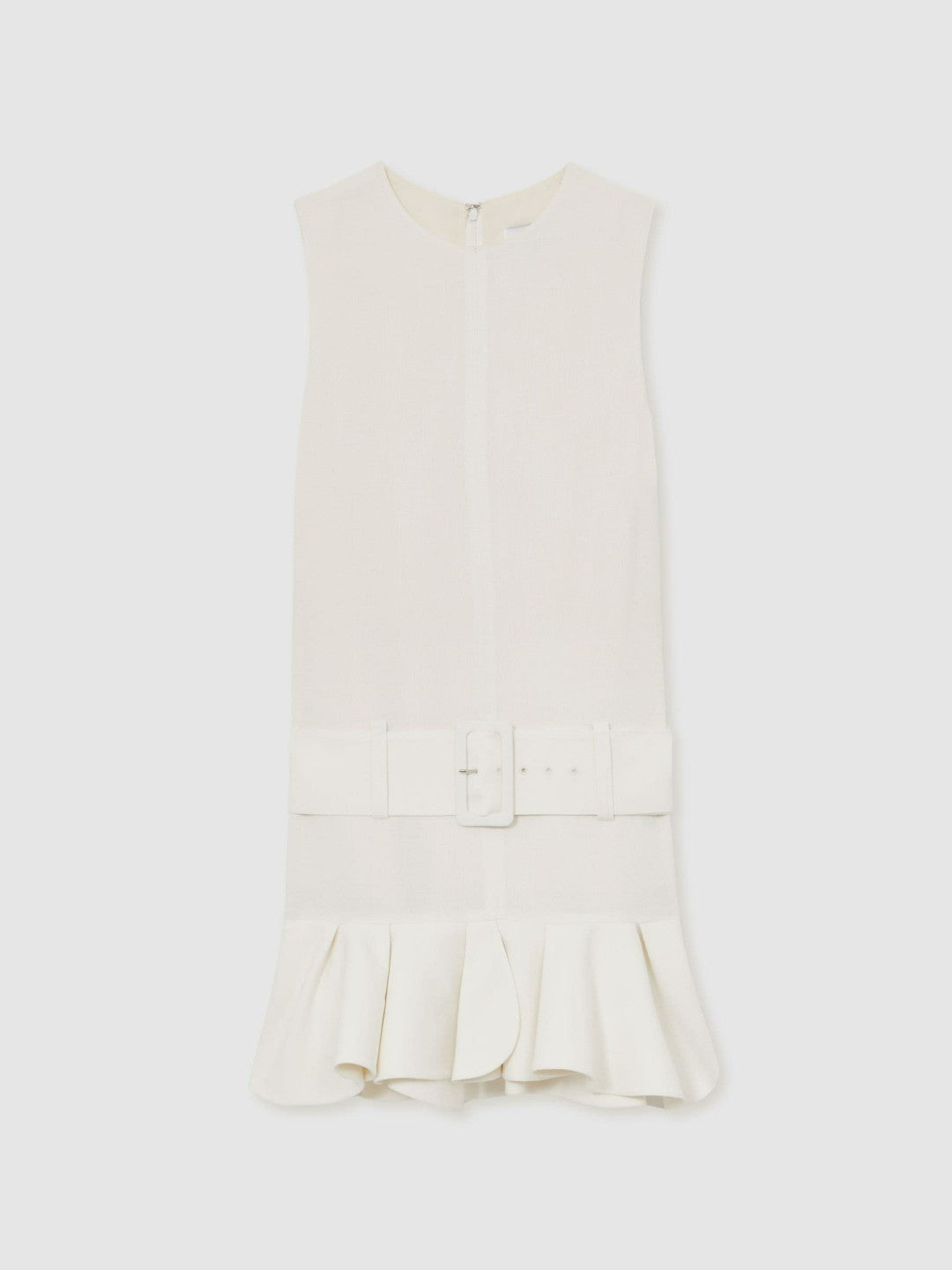 Women Ruffle Hem Belted Mini Dress in Ivory