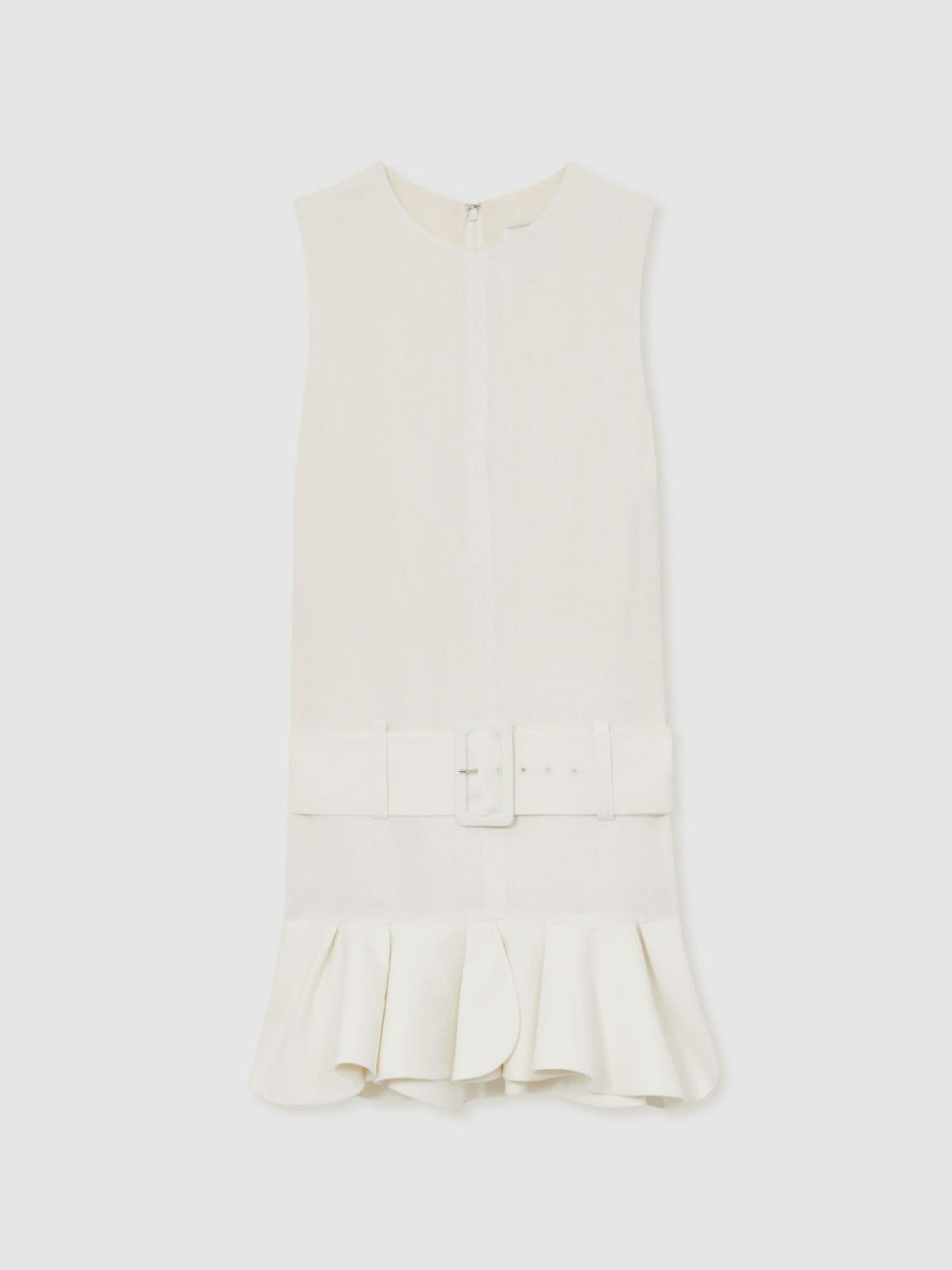 Women Ruffle Hem Belted Mini Dress in Ivory