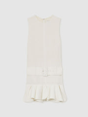 Women Ruffle Hem Belted Mini Dress in Ivory