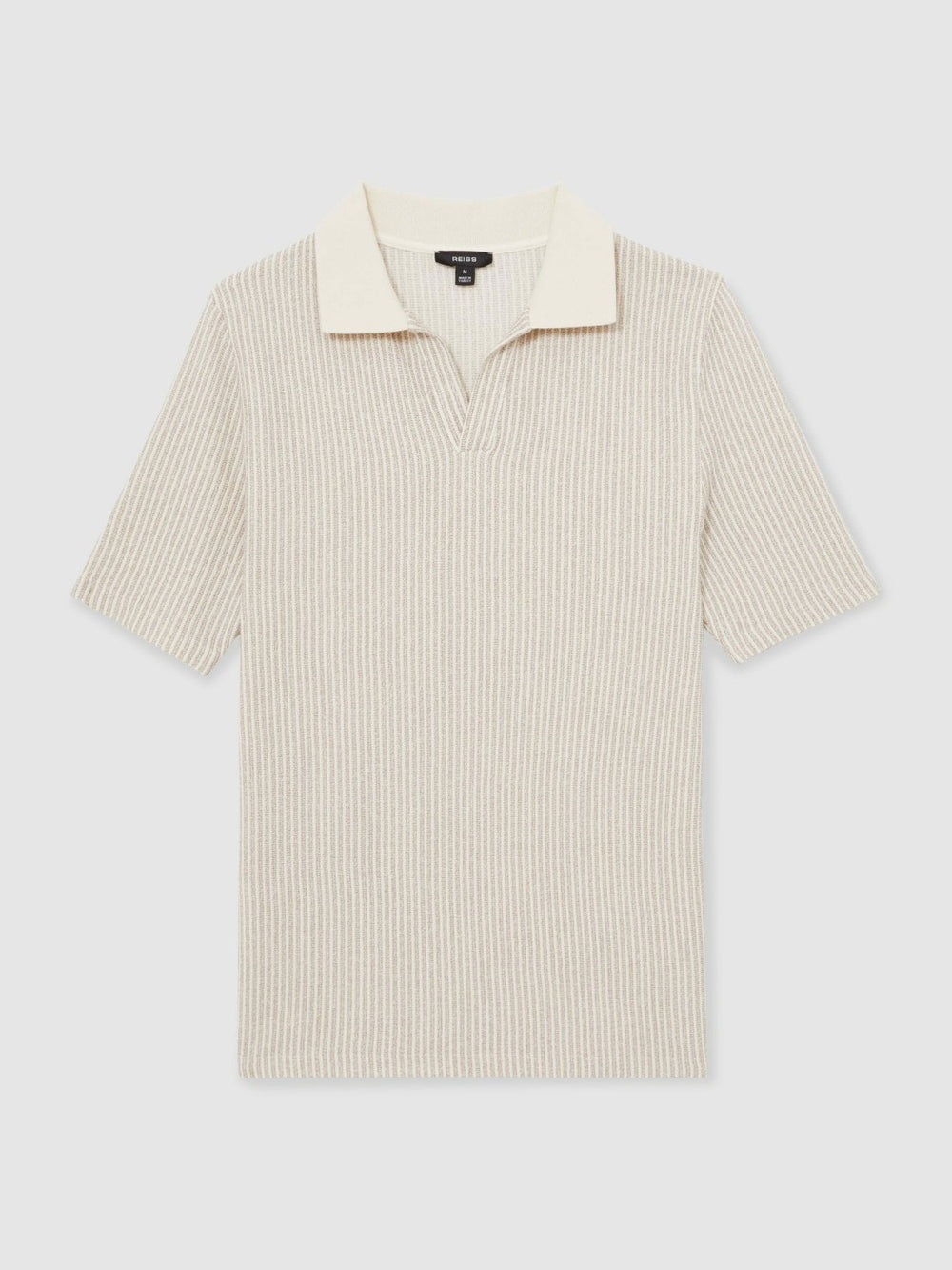 Men Cotton-Blend Stripe Polo Shirt in Ecru/Taupe Brown