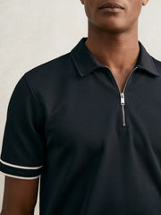 Men Textured Half-Zip Tipped Polo Shirt in Navy