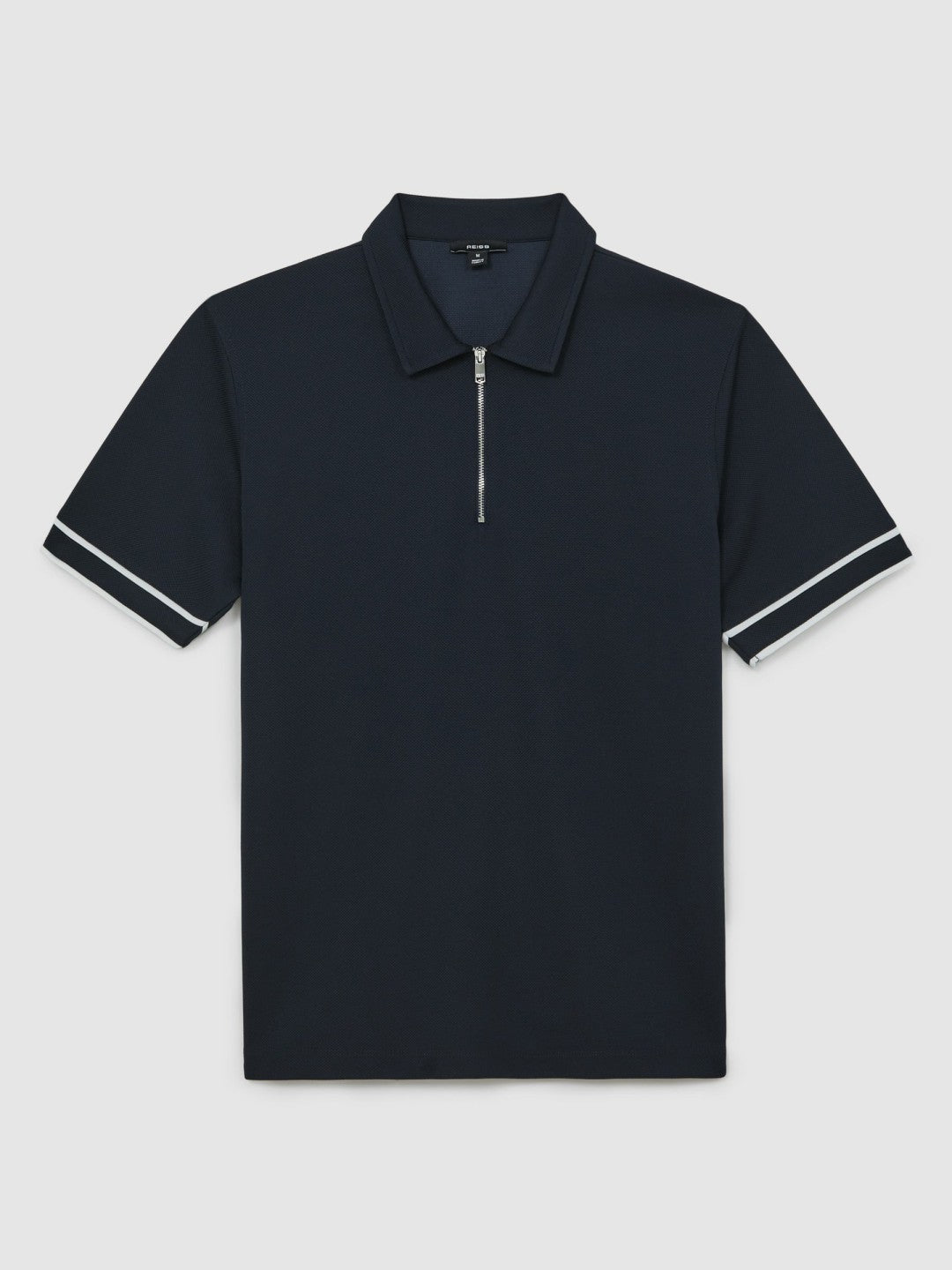 Men Textured Half-Zip Tipped Polo Shirt in Navy