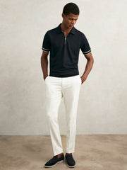 Men Textured Half-Zip Tipped Polo Shirt in Navy