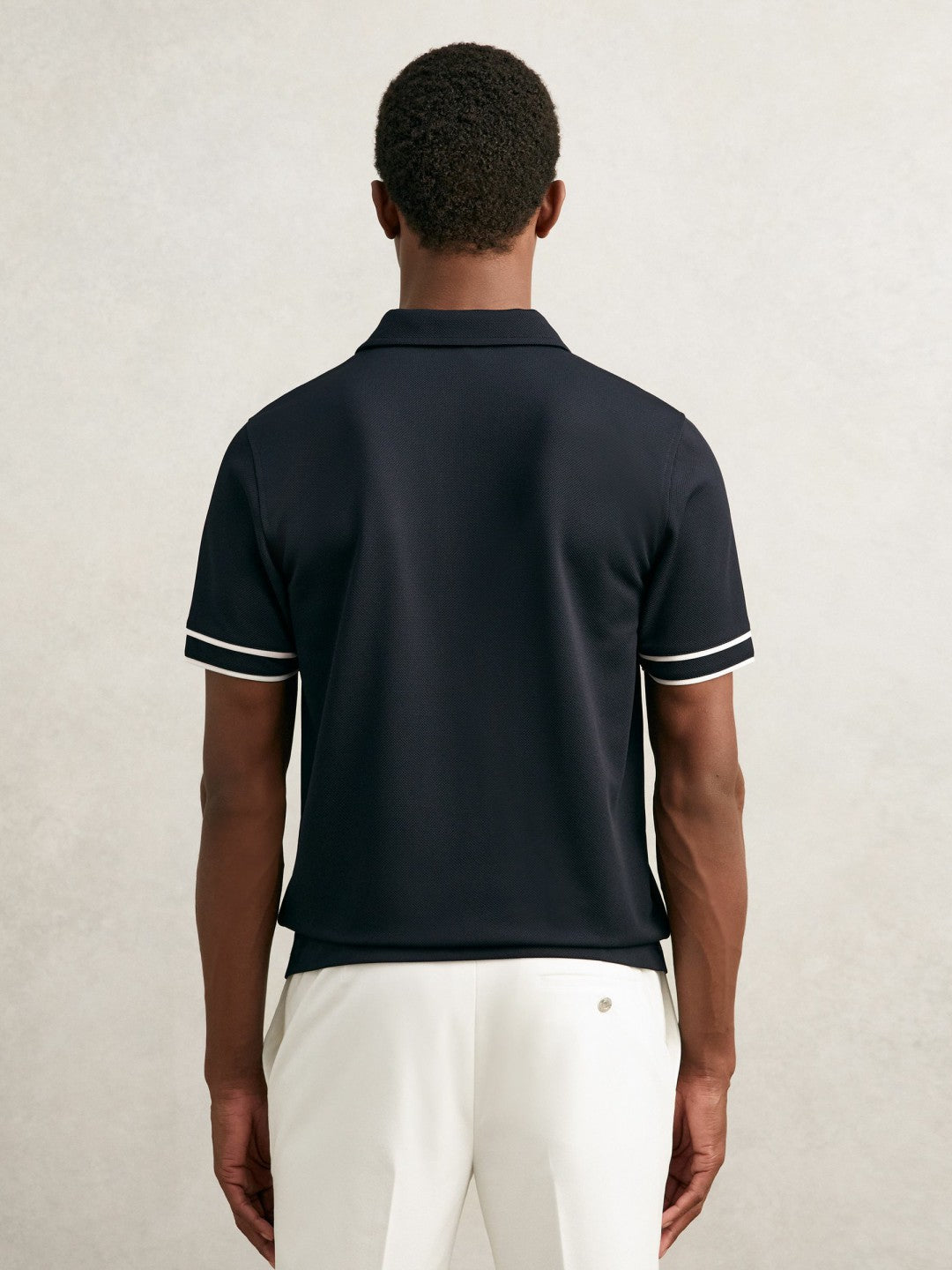 Men Textured Half-Zip Tipped Polo Shirt in Navy