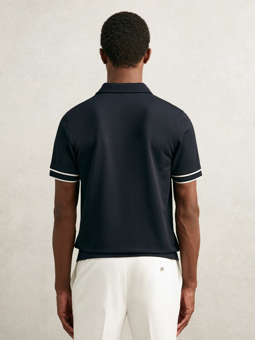 Men Textured Half-Zip Tipped Polo Shirt in Navy
