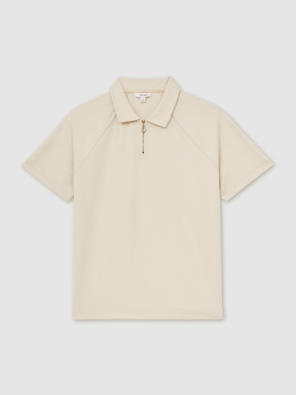 Men Textured Raglan Half-Zip Polo Shirt in Stone