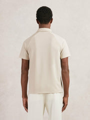 Men Textured Raglan Half-Zip Polo Shirt in Stone